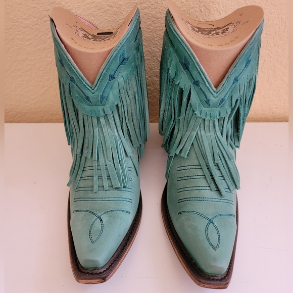 Junk Gypsy by Lane Spitfire Teal Fringe Leather Western Ankle Boots size 7 - Picture 8 of 9